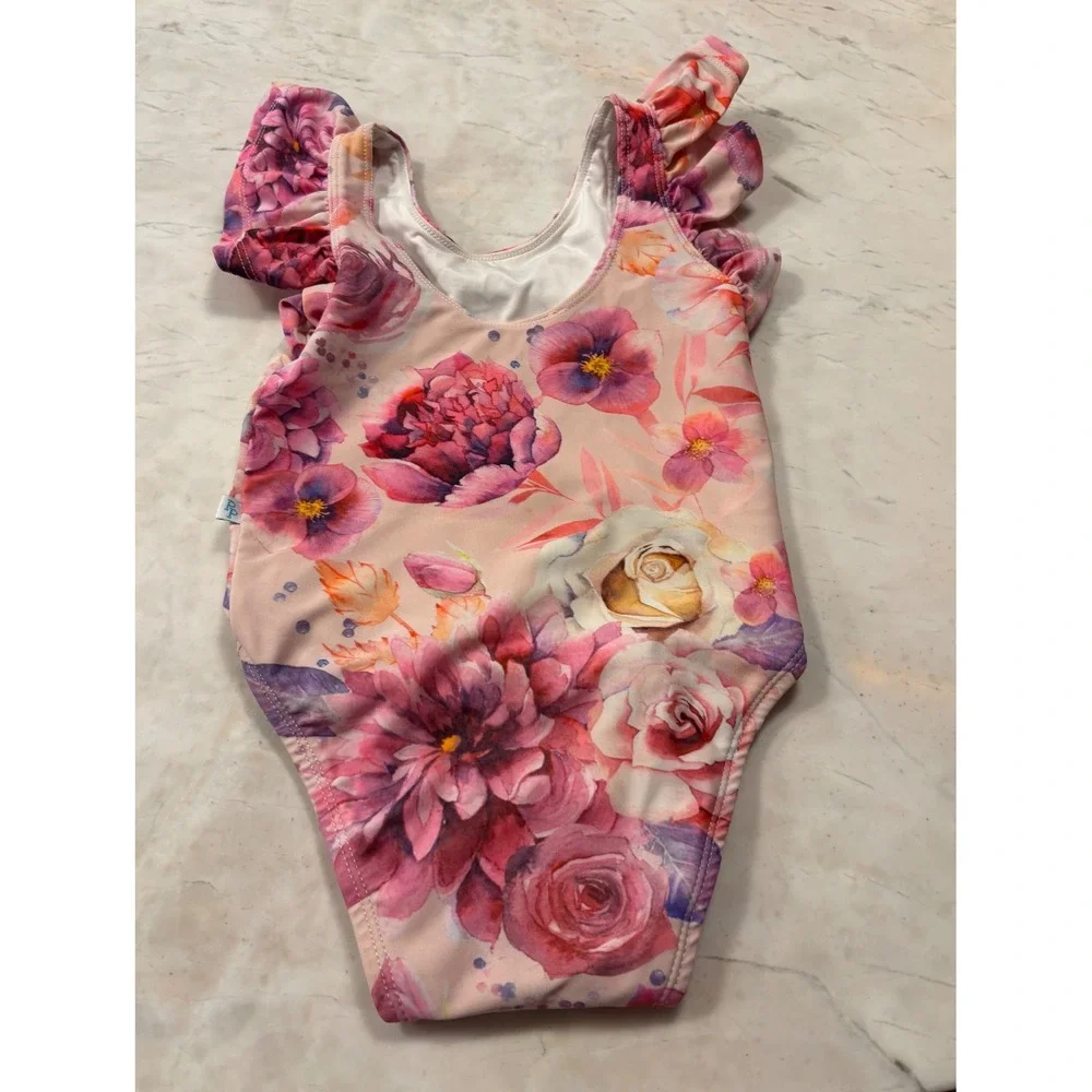 Posh Peanut Floral Ruffle Flutter Sleeve Snap Bottom Bodysuit Pink 18-24 Months